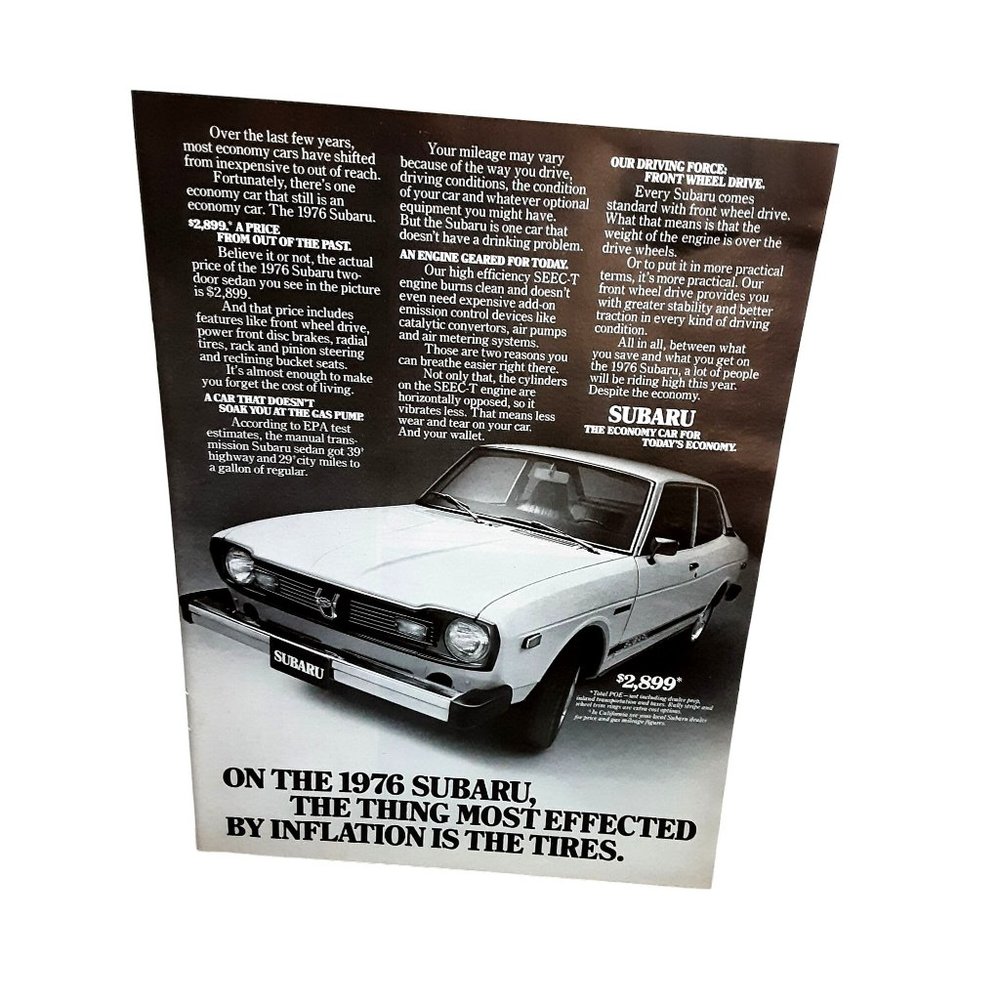 1976 Subaru Car Vintage Print Ad 70s Original